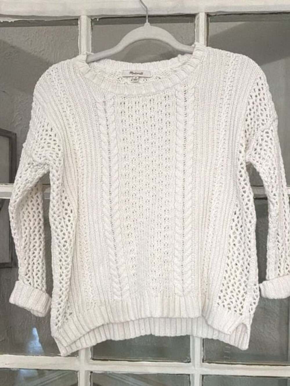 Madewell Cable Knit Airy Plaza Pullover Sweater Size XS White